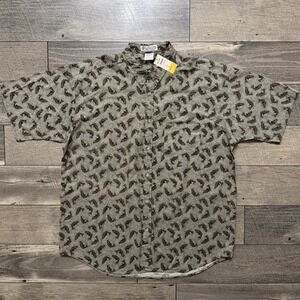 Columbia Sportswear Fish Print Button Down Shirt Sage Green 100% Cotton Mens XL